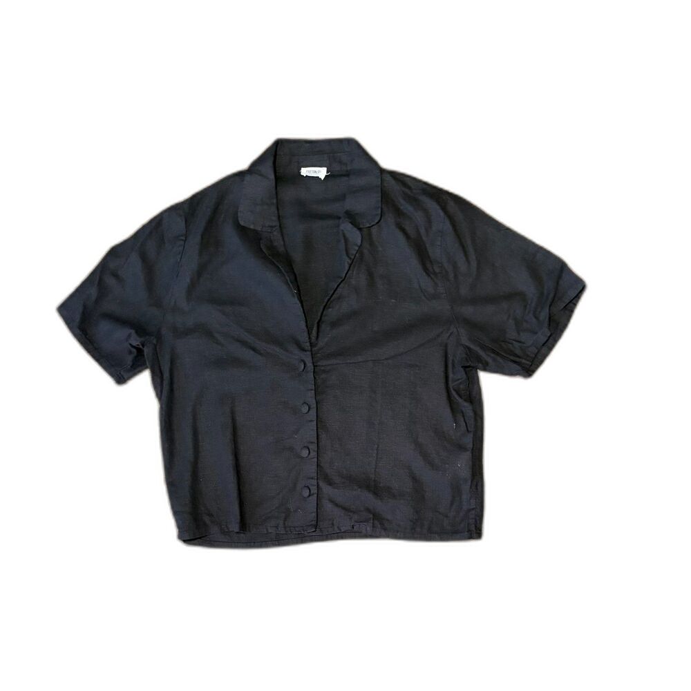 Cotton On Cropped Linen Blend Blouse- XS